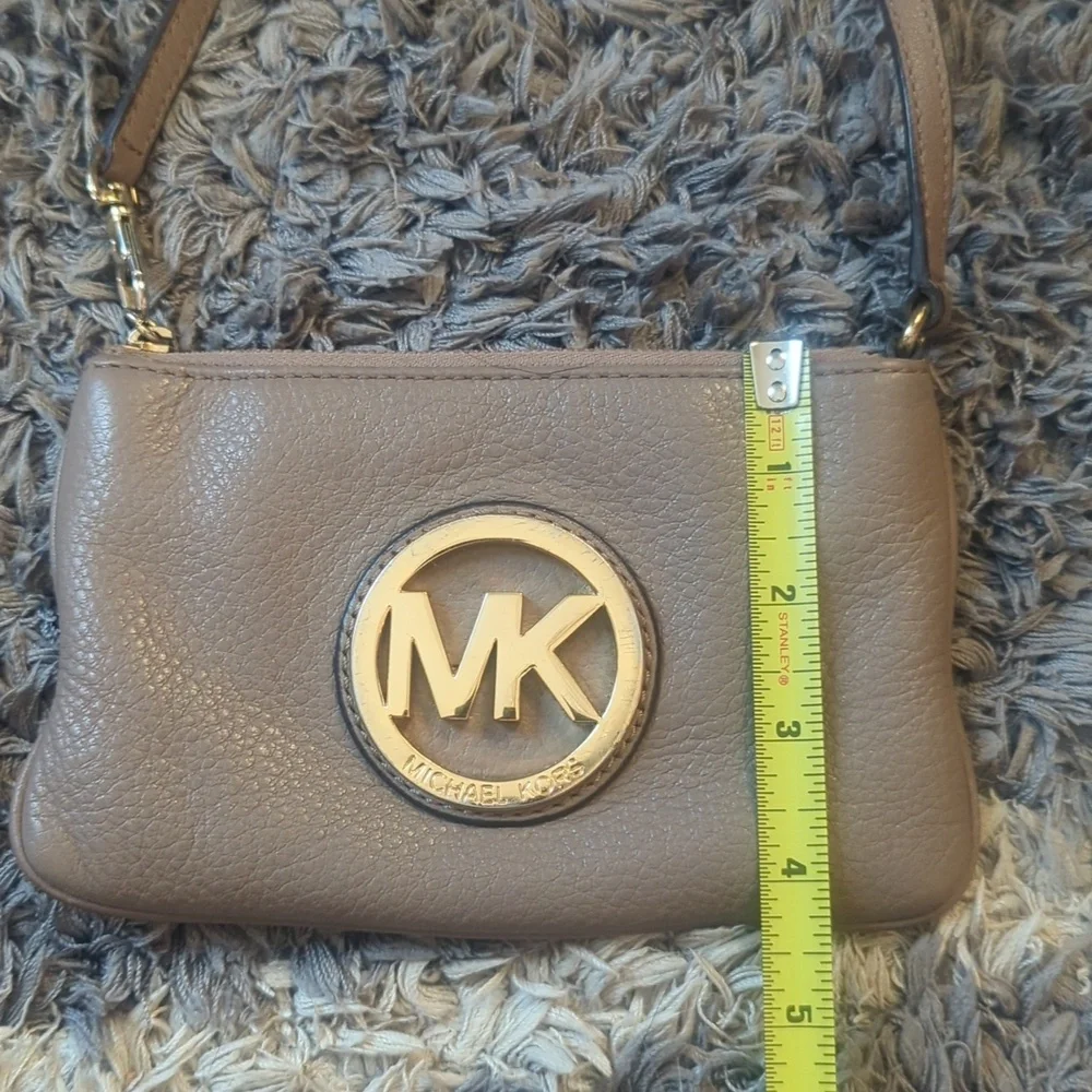 Michael Kors Taupe And Gold Wristlet Hand Bag
